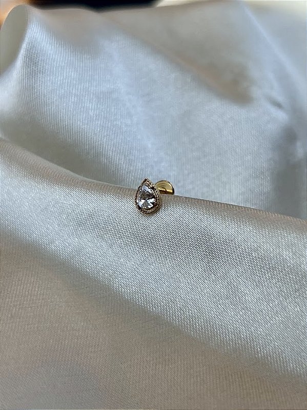 Labret gota zircônia  PVD Gold - Titânio