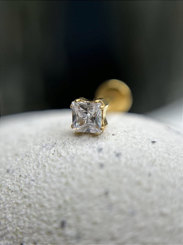 Piercing quadrado zircônia -Titânio Gold