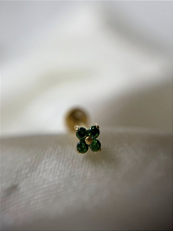 Labret mini flor VERDE- Titânio gold