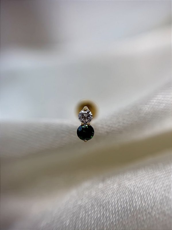 Labret 2 zirconias - branca e verde - PVD GOLD