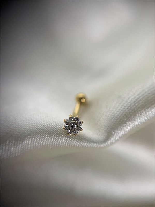 Piercing Umbigo flor c/ zirconia - PVD GOLD Titânio