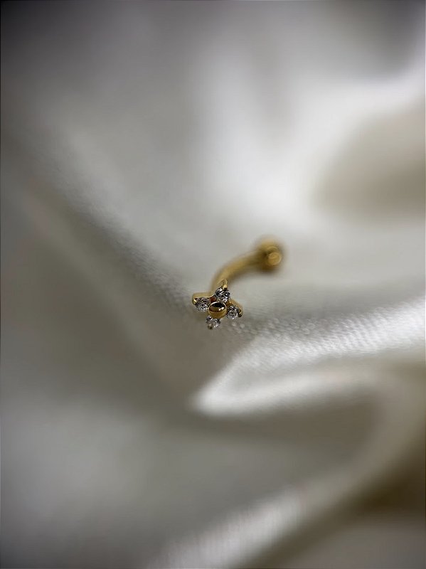 Piercing Umbigo flor c/ zirconia - PVD GOLD Titânio