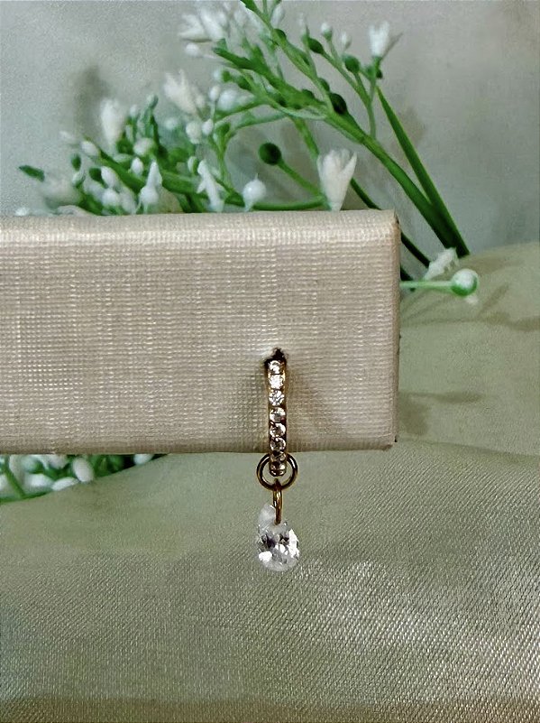 Argola com zirconia e pingentes -Titânio PVD GOLD