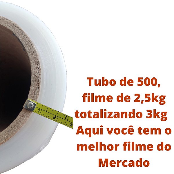Filme Stretch bobina 25 micras virgem 50cm 25,5 de filme e apenas 0,500 gramas de tubo total 3kg o melhor filme do merca