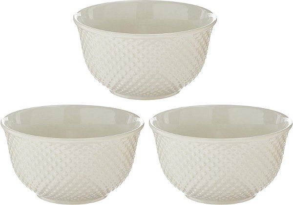 Jogo Tigela Bowl Porcelana New Bone Dots Branco 380ml 3pç - Lyor
