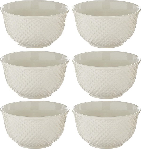 Jogo Tigela Bowl Porcelana New Bone Dots Branco 380ml 6pç - Lyor