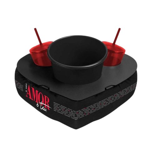 Almofada Porta Pipoca Coração com Pote e Copos - BrasFoot