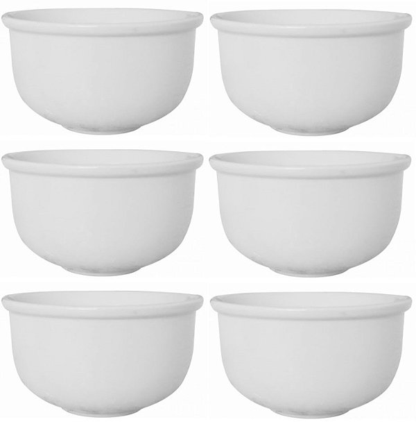 Jogo Tigela Cumbuca Bowl Porcelana Branca 470ml 6 Unidades