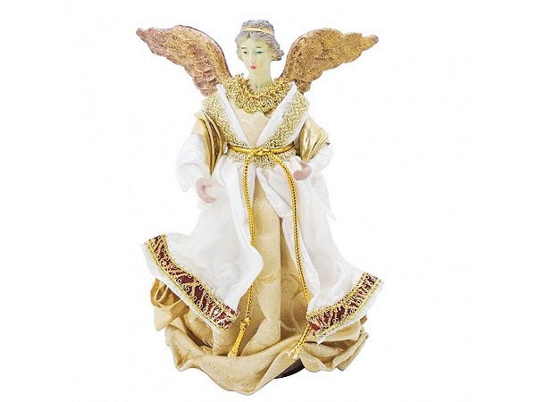 Anjo Plus Seda Luxo 25cm Dourado com Branco Ponteira -Magizi