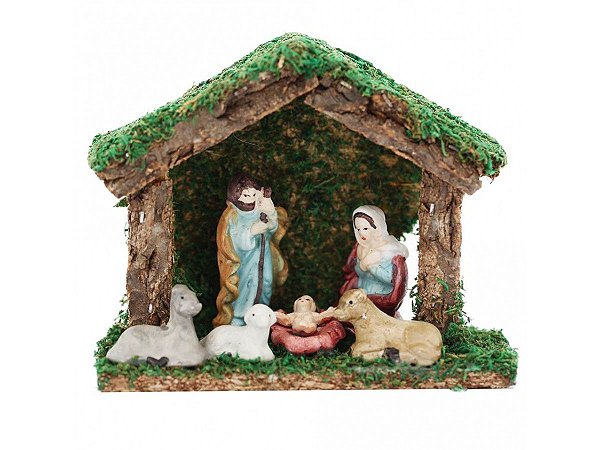 Presépio Porcelana 6 Figuras 6cm e Casa 15cm - Magizi