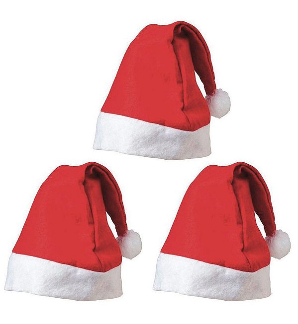 Gorro Papai Noel Feltro Vermelho Simples Kit 3 Unidades - Magizi - Vermelho