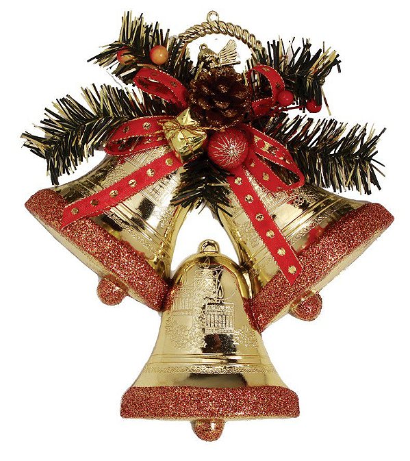 Sino Triplo Dourado Premium Borda Glitter Natal 23cm - Magizi