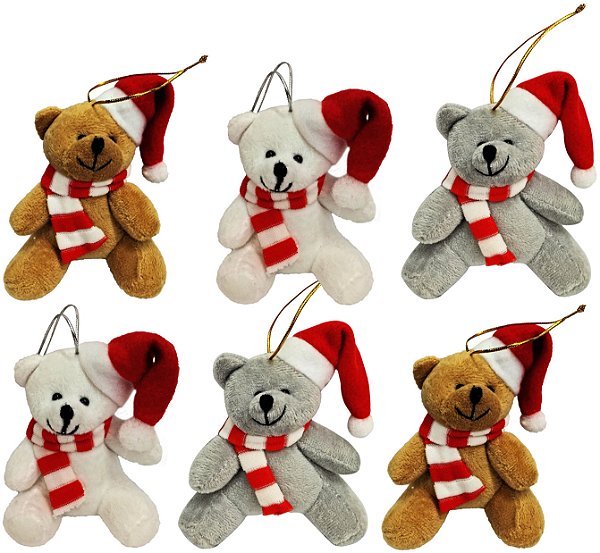 Jogo Ursinho Pelúcia Natal Gorrinho e Cachecol Premium 12cm 6 Peças