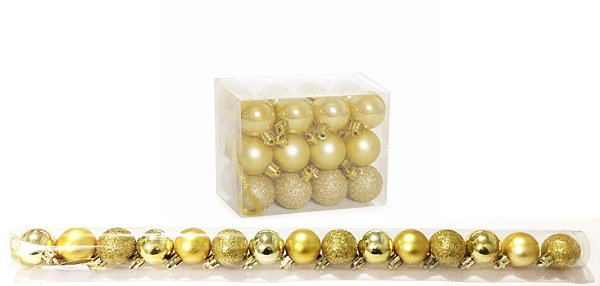 Kit 15 Mini Bolas Natal Dourada Glitter, Fosca, Lisa 3cm - Master Christmas