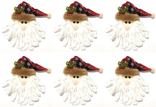 Kit Rosto Pelúcia Pendente Papai Noel Premium 16cm 6 Unidades