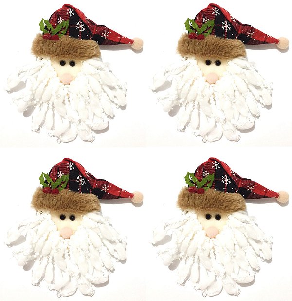Kit Rosto Pelúcia Pendente Papai Noel Premium 16cm 4 Unidades