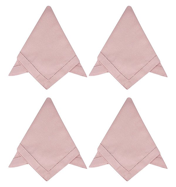 Kit 4 Guardanapos Tecido Ponto Ajour 40x40cm Rosa Chá 4 Peças - Jolitex