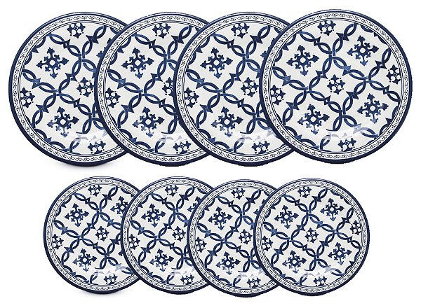 Jogo Prato de Jantar e Sobremesa Melamina Premium Azulejo Português 8 Peças - Mimo