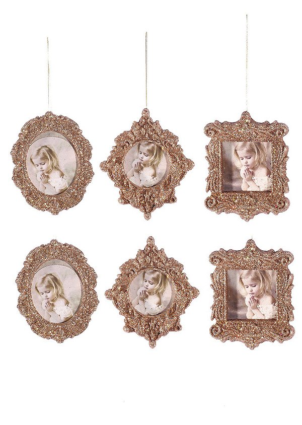 Kit Porta Retrato Gliter Rosê Para Árvore Natal 10cm 6 Peças - Magizi