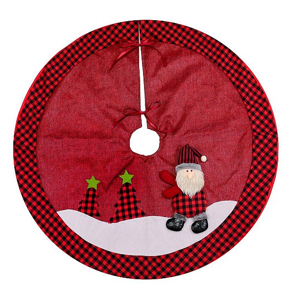 Saia Para Árvore de Natal Luxo 90cm, Decorada Papai Noel Xadrez Preto e Vermelho - Magizi