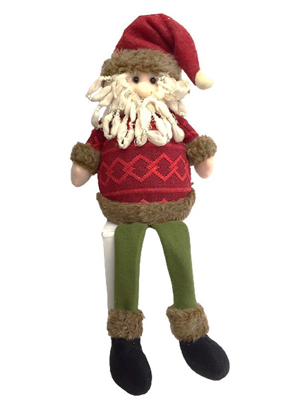 Papai Noel Sentado Pelúcia Vermelho e Verde 40cm - Master Christmas