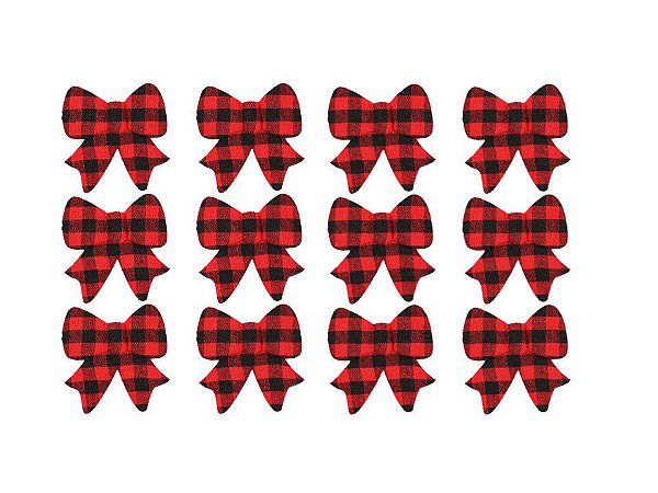 Kit Laço Xadrez Vermelho e Preto Enfeite Natal 6cm 12 Unidades - Magizi