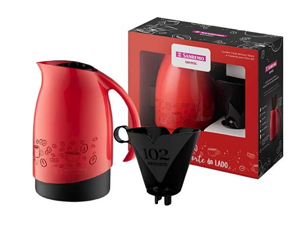 Conjunto Bule Térmico 700ml Vermelho e Suporte Filtro 102 - Sanremo
