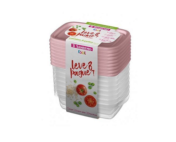 Conjunto Mini Potes Plástico Premium BPA Free 280ml 8 Peças - Sanremo