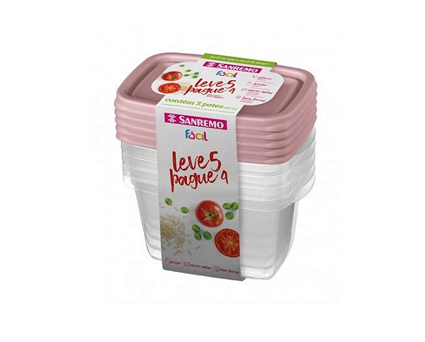 Conjunto Mini Potes Plástico Premium BPA Free 580ml 5 Peças - Sanremo
