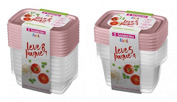 Conjunto Mini Potes Plástico BPA Free 5 Peças 580ml e 8 Peças 280ml - Sanremo