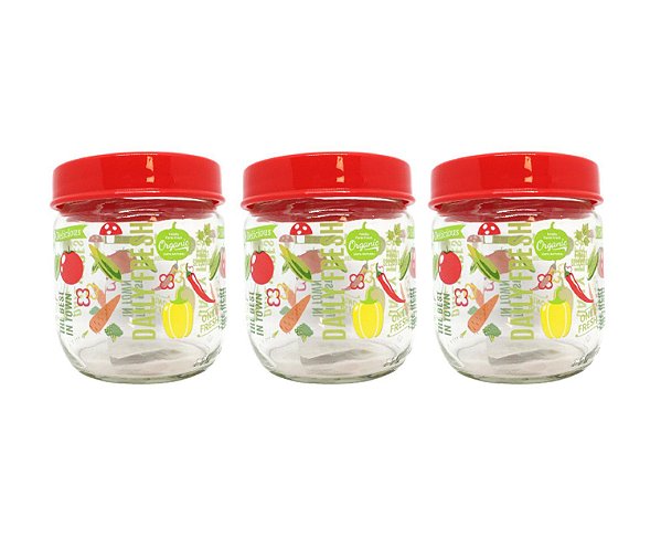 Jogo 3 Potes Vidro Vegetais 425ml Tampa com Rosca - Fratelli