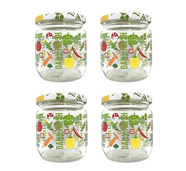 Jogo 4 Potes Vidro Vegetais 425ml Tampa Metal - Fratelli
