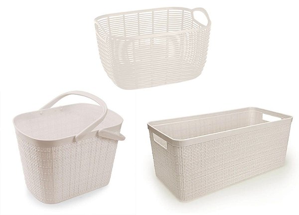 Kit Cesto Organizador Juta Vime Plástico Rattan 3 Peças - Nitron