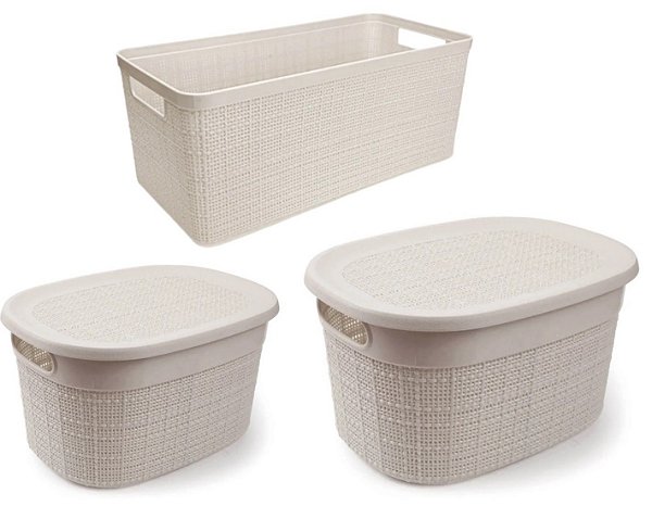 Kit Cesto Caixa Organizador Vime Plástico Rattan 3 Peças - Nitron