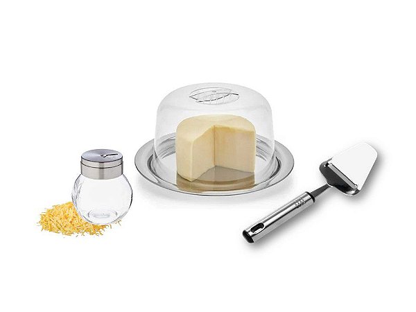 Conjunto Para Queijo Aço Inox Prime 3 Peças, Queijeiras e Plaina Cortador - Mundial Import