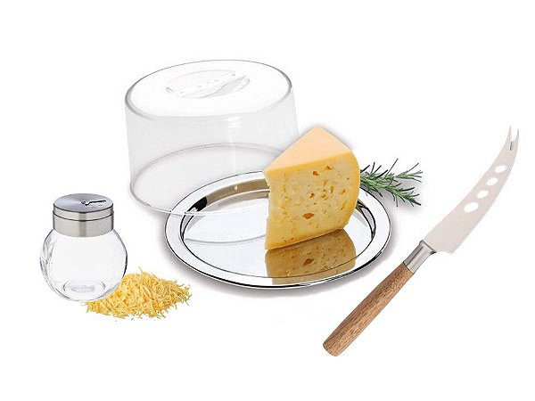Conjunto Para Queijo Aço Inox Prime 3 Peças, Queijeiras e Plaina Especial - Mundial Import