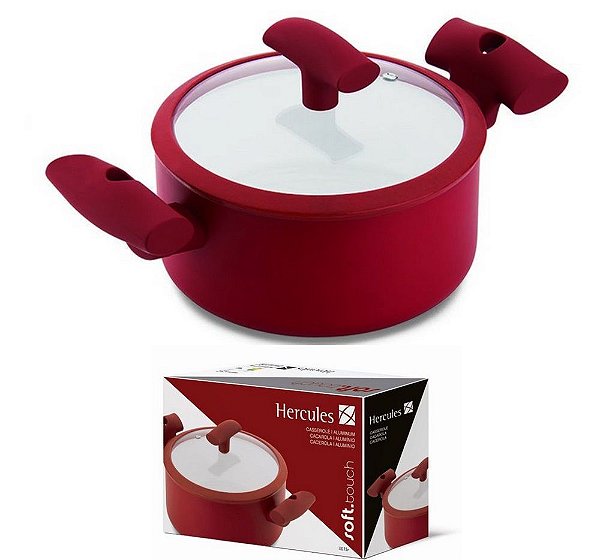 Panela Caçarola Alumínio Revestimento Cerâmica  Soft Touch Vermelha 20cm - Hercules