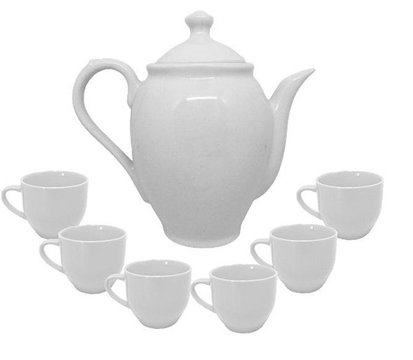 Jogo Bule Porcelana 600ml e 6 Xícaras para Café 50ml - Mundial Import
