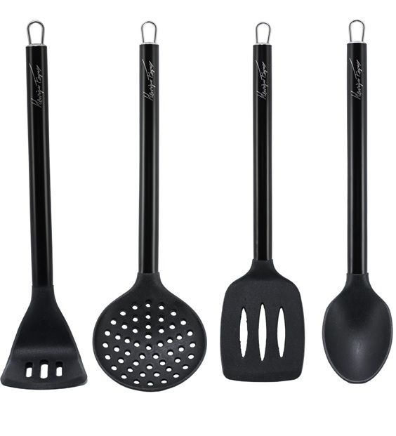 Jogo Espátula, Escumadeira, Colher e Amassador de Batatas Silicone Cabo Inox Henrique Fogaça - Yazi