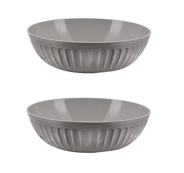 Jogo Tigela Melamina Plisse Cinza 22cm 2 Peças - Yazi