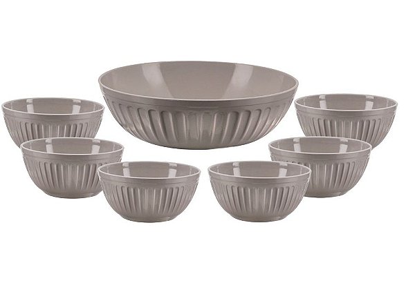 Jogo Tigelas Sobremesa Melamina Plisse Cinza 7 Peças - Yazi