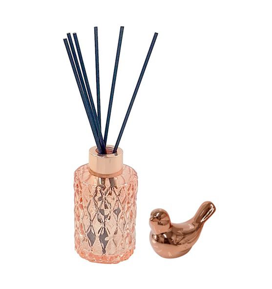 Kit Difusor de Aromas Aromatizador Vidro e Mini Pássaro Rosê Gold - Mundial Import