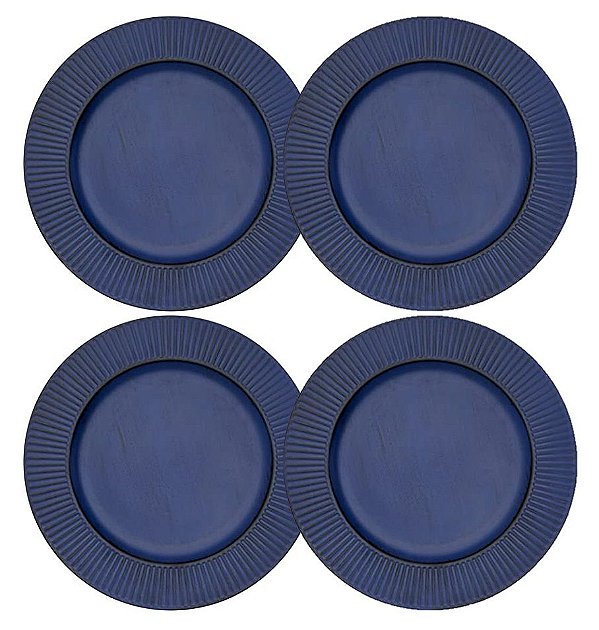 Jogo Sousplat Listras Azul Marinho Prime 33cm 4 Peças - Mimo Style