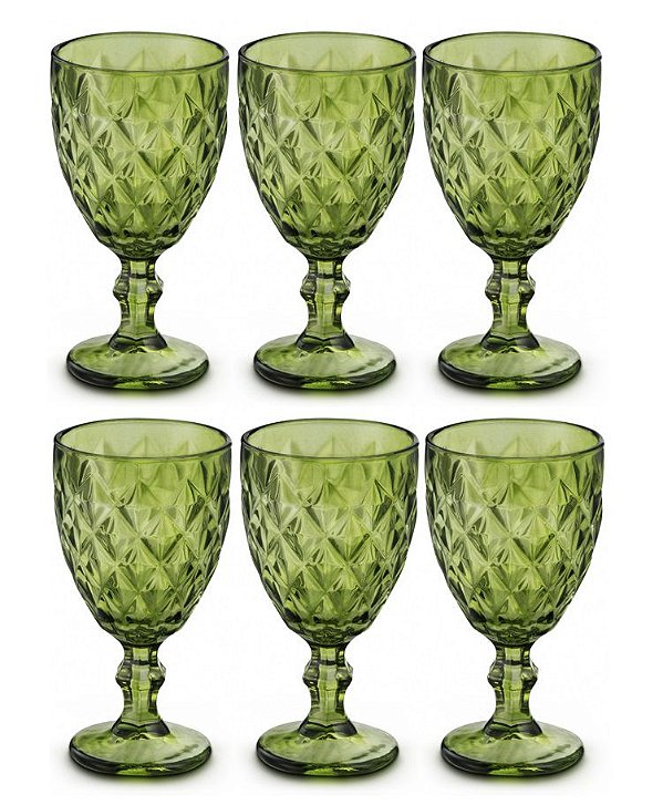 Jogo de Taças Para Água Vitral Verde 240ml 6 Peças - Mimo Style