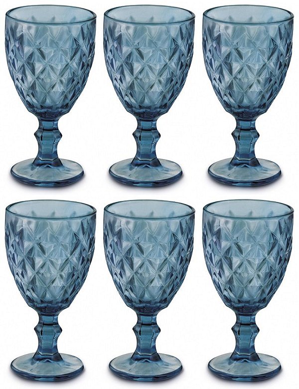 Jogo de Taças Para Água Azul Vitral 320ml 6 Peças - Mimo Style