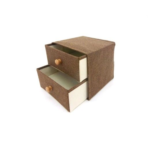 Caixa Organizadora Gaveteiro 2 Gavetas Linho Marrom Com Puxador Madeira 20x22cm - Yazi