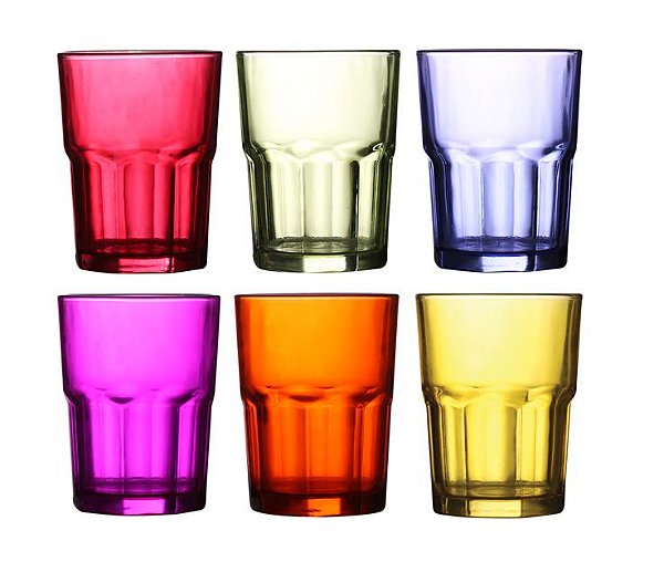 Jogo de Copos Vidro Colorido Atos 300ml 6 Unidades - Yangzi