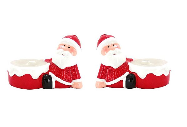 Jogo Porta Vela Natal Cerâmica Papai Noel 10cm 2 Unidades - Yangzi