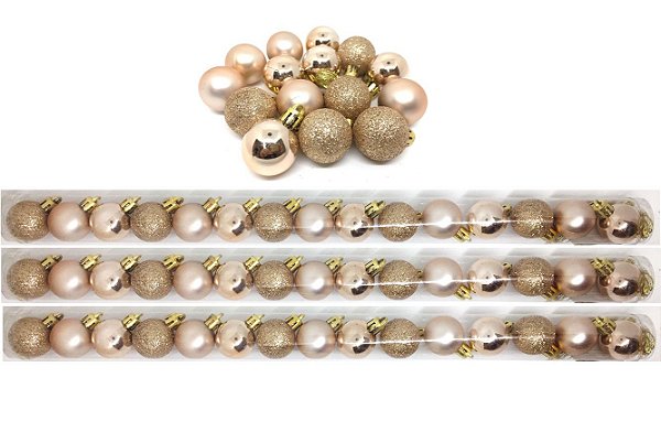 Kit 45 Bolas Natal Mista Glitter, Fosca, Lisa Champagne  3cm