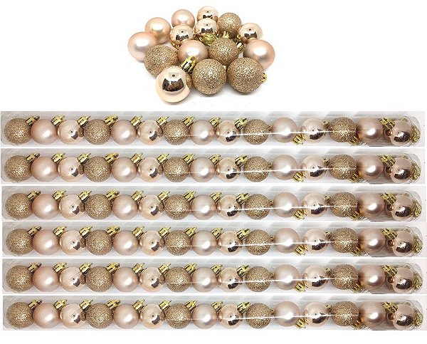 Kit 90 Bolas Natal Mista Glitter, Fosca, Champagne 3cm